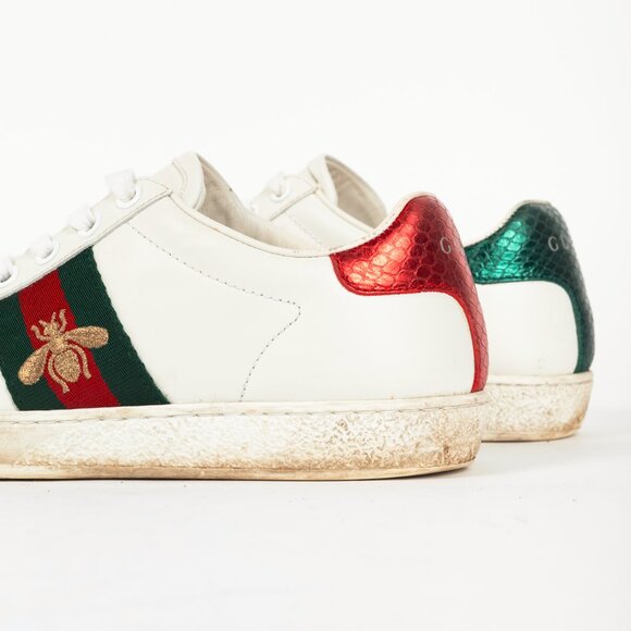 Gucci Ace Bee White Leather Lace-Up Sneakers - Picture 7 of 9
